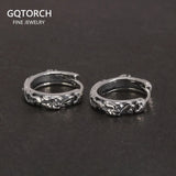 S925 Sterling Silver 18mm Hoop Earrings for Men and Women Open Vintage Antique Punk Pixiu Pattern Jewelry