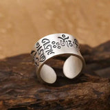Real 990 Pure Silver Tibetan Buddhist Mantra Rings For Men And Women Six Words Sanskrit Open Adjustable Ring Vintage Matt Design - GQTORCH Jewelry