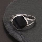 925 Sterling Silver Geometric Black Mirror Ring for Women Enameling Simple Fashion Jewelry Gift for Her