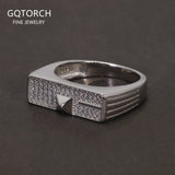 Solid S925 Silver Men's Micro Pave Zircon Ring Art Deco Fashion Modern Minimalist Style Jewelry Birthday Party Gift