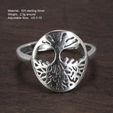 Real 925 Sterling Silver Tree of Life Ladies Ring Hollow Design Viking Jewelry Resizable US Size 5-10