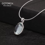 925 Sterling Silver Moonstone/Aquamarine Necklace for Women Oval Shaped Pendant Female Minimalist Elegant Jewelry Gift