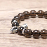 Natural Smoky Quartz Beads Bracelet with Real 925 Silver Vajra Pestle Charms Amulet Original Vintage Jewelry for Men