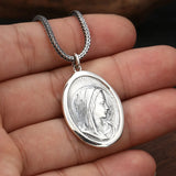 925 Sterling Silver Vintage Men and Women Pendant Necklace Fashion Virgin Mary Couple Pendant Religious Christian Faith Jewelry