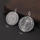 Vintage 925 Sterling Silver Saint Benedict Medallion Cross Pendant Necklace Catholic Exorcism Amulet Men and Women