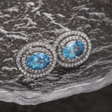 925 Sterling Silver Topaz Stud Earrings for Women Micro Inlaid Zircon Oval Shaped Luxury Elegant Wedding Jewelry Accessories