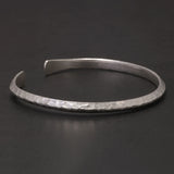 Solid 925 Sterling Silver Hammered Bangle 4mm Open Cuff Bracelet for Women Men Urban Minimalist Chic Retro Party Jewelry