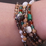 Handmade Tibetan Buddhist Charm Beaded Bracelet for Women Men Natural Cat Eyes Black Onyx Small Beads Jewelry