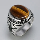 Genuine Solid Men's Ring Silver s925 Retro Vintage Turkey Rings With Natural Tiger Eye Stones Turkish Jewelry 925 Silver Jewelry