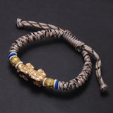 Tibetan Ethnic Style Thermochromic Pixiu Charms Colorful Braided Bracelet Hand-woven Coin Bead Feng Shui Jewelry Attract Wealth