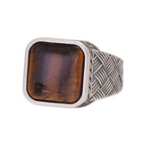 Real Pure 925 Sterling Silver Ring Antique Vintage Men's Ring Natural Agate Tiger Eye Fine Jewelry