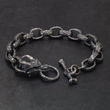 925 Sterling Silver Viking Dragon Head O-chain Bracelet for Men OT Buckle Antiqued Punk Retro Sturdy Handmade Birthday Jewelry