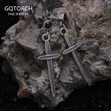 925 Sterling Silver Cross Sword Pendant Drop Earrings With Black Zircon Men Women Retro Unique Design Hypoallergenic Ear Jewelry