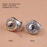 S925 Sterling Silver Yinyang Spinner Rings for Men Thai Silver Ring Bagua Engraved Rotatable Feishui Lucky Jewelry