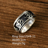 S925 Sterling Silver Retro Thai Silver Trend Sanskrit Rotable Ring Men's Wide Face Fashion Ring