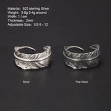 Pure Solid 925 Sterling Silver Vintage Indian Anren Feather Ring Adjustable Japanese Personality Men's and Women's Jewelry