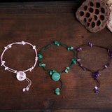 Handmade Braided Anklets for Women Jewelry Natural Amethyst Jade Rose Quartz Stone Beads Chain Flower Engraved Fine Jewelry - GQTORCH Jewelry