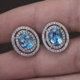 925 Sterling Silver Topaz Stud Earrings for Women Micro Inlaid Zircon Oval Shaped Luxury Elegant Wedding Jewelry Accessories