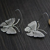 Real Pure 100% 925 Sterling Silver Exaggerated Large Butterfly Drop Earrings For Women Handmade Vintage Style