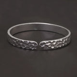 999.9 Pure Silver 8mm Hammered Open Cuff Bangle Bracelet for Men and Women Retro Minimalist Hand Craft Punk Rock Jewelry