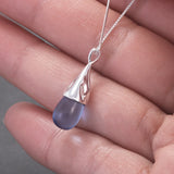 Real 925 Sterling Silver Opal Blue Water Drop Necklace for Women Luxury Elegant Trendy Jewelry