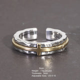 S925 Sterling Silver Thai Silver Ring Vintage Men's and Women's Wide Cross Ring Opening Adjustable Jewelry