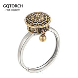 100% 925 Silver Tibetan Prayer Wheel Ring Buddhist Ring for Women Lady Rotating OM Mantra Ring Shift Good Luck