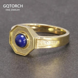 Handmade Vintage Klaus Mikaelson Rings With Natural Lapis Lazuli Stone Hexagon Copper Rings for Men Pure Gold Color - GQTORCH Jewelry
