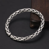 Viking Jewelry Sterling Silver 925 Braid Bangle Men's and Women's Knitted Cufflinks Vintage Punk Rock Style Handwoven Bracelet