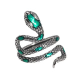 S925 Sterling Silver Snake Rings For Women with Green Zircon Stone Antique Punk Adjustable Animal Jewelry