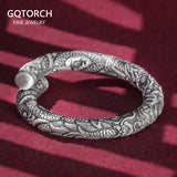 Thick Viking Arm Ring S999 Pure Silver Open Cuff Bracelet Domineering Double Dragons Play Ball Men's Fine Jewelry