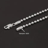Real 925 Sterling Silver Handmade 3mm Bead Ball Strand Chain Bracelet Unisex Simple Classic Fashion Charm Hand Jewelry