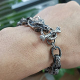 Real 925 Sterling Silver Viking Dragon Bracelet Punk Cool Handcrafted Jewelry with Toggle Safety Clasp