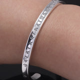 999 Pure Silver Six Character Mantra Bangle for Women Men High Polished Vintage Simple Buddhist Open Cuff Bracelet Jewelry
