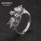 Real Pure 925 Sterling Silver Man Rings Double Dragon Heads Retro Punk Rock Opening Adjustable Fine Jewelry Anelli Uomo - GQTORCH Jewelry