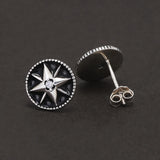 9mm 925 Sterling Silver Star Black Enamel Round Shaped Stud Earrings for Men Women Sun Ear Studs Punk Retro Fashion Jewelry