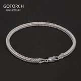 2.8mm 925 Sterling Silver Fox Tail Chain Bracelet for Men Women High Polished Classic Bracelet Simple Trendy Jewelry Accessories