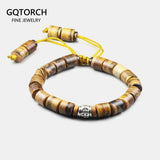 Tibetan Buddhist Handmade Mantra Sign Charm Natural Sanders Wood Mala Beads Bracelet For Men And Women With Coconut Shell