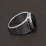 925 Sterling Silver Black Onyx Stone Signet Ring for Men Vintage Retro Pattern Turkish Pinky Rings Punk Rock Trendy Jewelry
