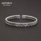 Genuine 999 Sterling Silver Braided Twist Open Bangle Cuff Links Handmade Fine Jewelry