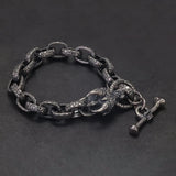 925 Sterling Silver Viking Dragon Head O-chain Bracelet for Men OT Buckle Antiqued Punk Retro Sturdy Handmade Birthday Jewelry