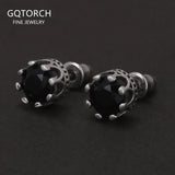 7mm 925 Sterling Silver Zircon Stud Earrings for Men Women Geometric Purple Black Fashion Punk Vintage Ear Jewelry Gift