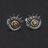 925 Sterling Silver Retro Stud Earrings Cross Sun Praying Hands Evil Eye Ear Studs Vintage Fashion Jewelry