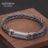 22cm Genuine S925 Silver Twisted Bracelet for Men Hand-woven Foxtail Chain Vintage Retro Punk Stylish Jewelry