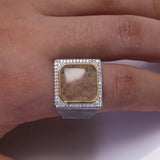 Guaranteed 925 Sterling Silver Natural Jade Citrine Rings for Women and Men Zircon Paved Setting Square Shape Luxury Jewelry