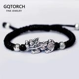 999 Stelring Silver 3D Brave Troops Bracelets For Men Pure Hand Woven Braided Lucky Red Rope Bracelets Multi Color Chinese Knots - GQTORCH Jewelry