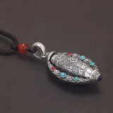 999 Pure Silver Six-Syllable Mantra Rotatable Prayer Wheel Pendant Necklace Om Mani Padme Hum Tibetan Buddhist Jewelry