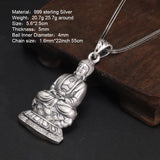 999 Sterling Silver Avalokitesvara Sitting on The Lotus Flower Mirai Buddha Charm Pendant Vintage Guanyin Necklace