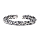 3pcs/set 925 Sterling Silver Retro Braided Open Bangle with Brown Lucky Knot Rope Men's Stack Bracelet Vintage Party Jewelry