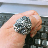 Silver 925 Jewelry Mens Lion Ring Size 8-12 Antique Punk Accessories Thai Silver Resizable Rings for Men